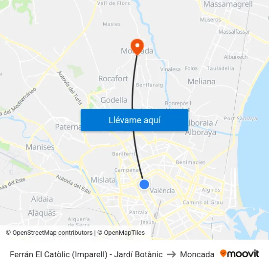 València. Gran Vía Fernando El Católico 67 - Quart to Moncada map