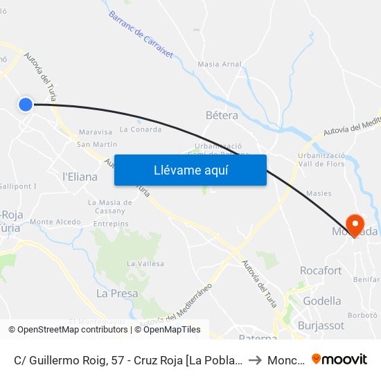 C/ Guillermo Roig, 57 - Cruz Roja [La Pobla De Vallbona] to Moncada map