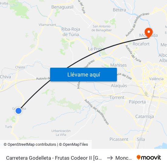 Carretera Godelleta  - Frutas Codeor II [Godelleta] to Moncada map