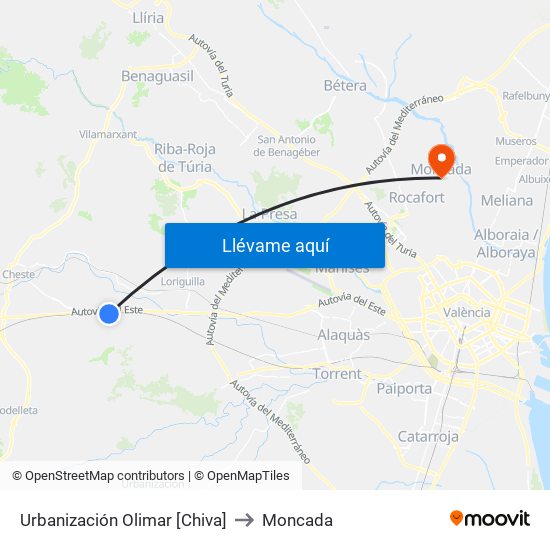Urbanización Olimar [Chiva] to Moncada map