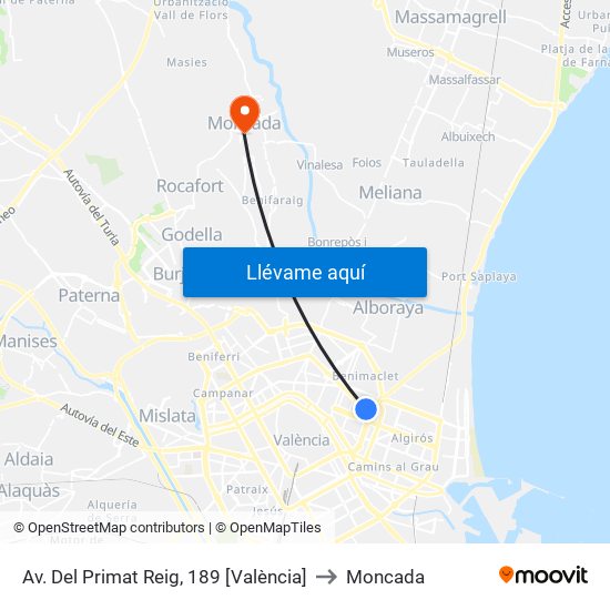 Av. Del Primat Reig, 189 [València] to Moncada map