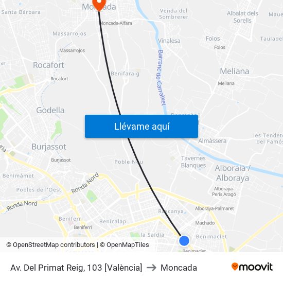 Av. Del Primat Reig, 103 [València] to Moncada map