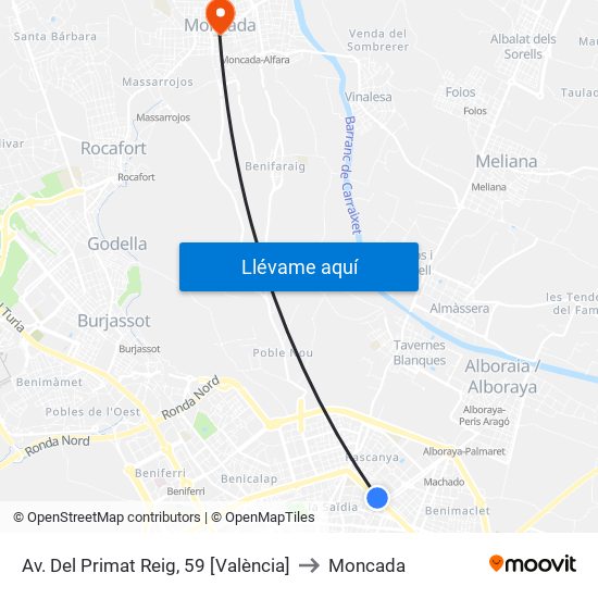 Av. Del Primat Reig, 59 [València] to Moncada map