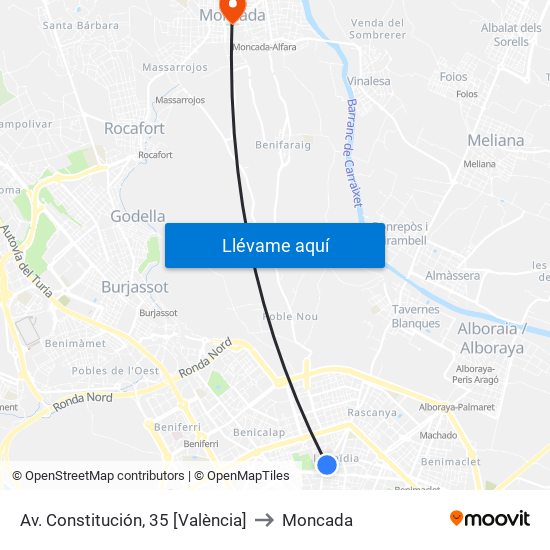 Av. Constitución, 35 [València] to Moncada map