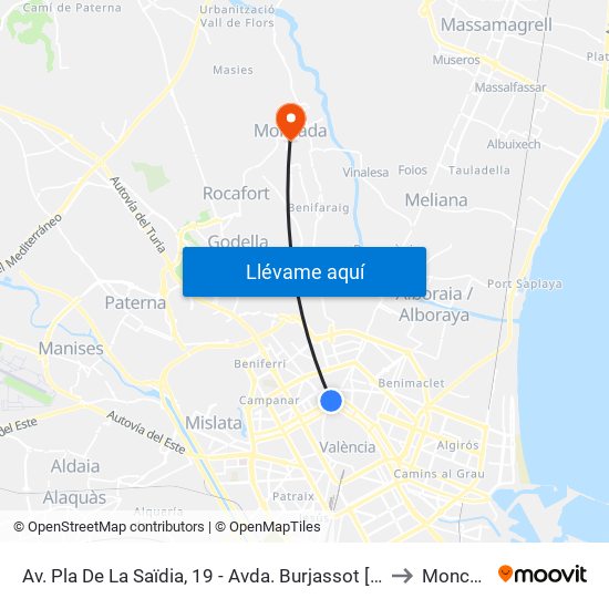 Av. Pla De La Saïdia, 19 - Avda. Burjassot [València] to Moncada map
