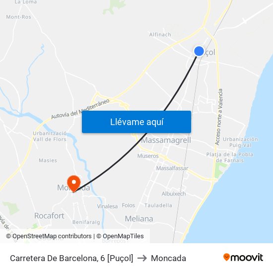 Carretera De Barcelona, 6 [Puçol] to Moncada map