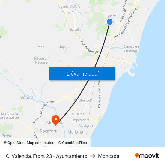 C. Valencia, Front 23 - Ayuntamiento to Moncada map