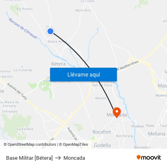 Base Militar [Bétera] to Moncada map