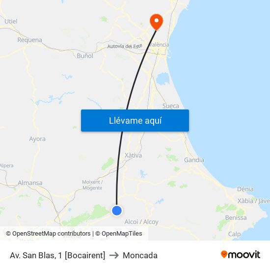 Av. San Blas, 1 [Bocairent] to Moncada map