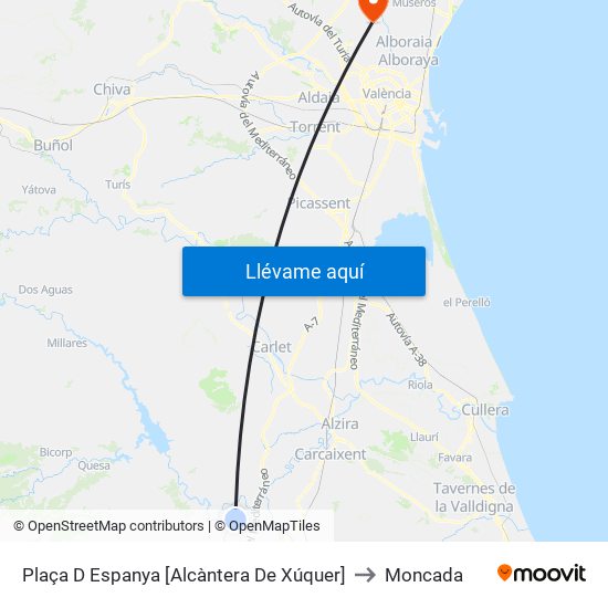 Plaça D Espanya [Alcàntera De Xúquer] to Moncada map