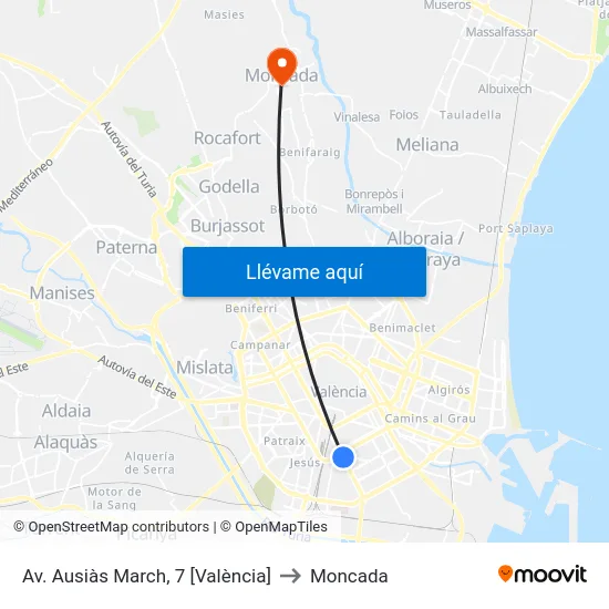 Av. Ausiàs March, 7 [València] to Moncada map