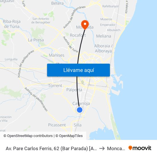 Av. Pare Carlos Ferris, 62 (Bar Parada) [Albal] to Moncada map