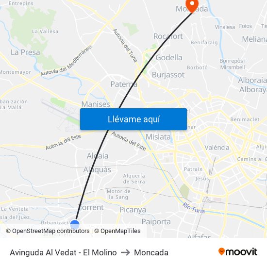 Avinguda Al Vedat - El Molino to Moncada map