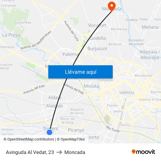 Avinguda Al Vedat, 23 to Moncada map