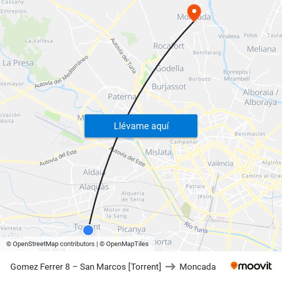 Gomez Ferrer 8 – San Marcos [Torrent] to Moncada map