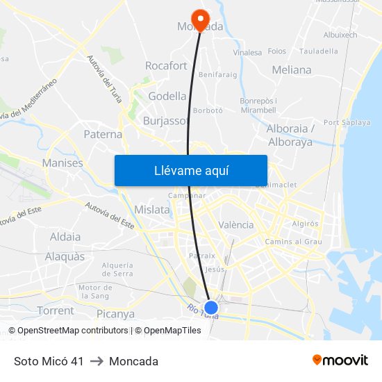 Soto Micó 41 to Moncada map