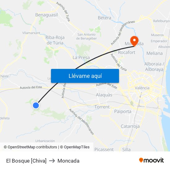 El Bosque [Chiva] to Moncada map