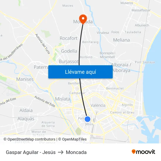 Gaspar Aguilar - Jesús to Moncada map