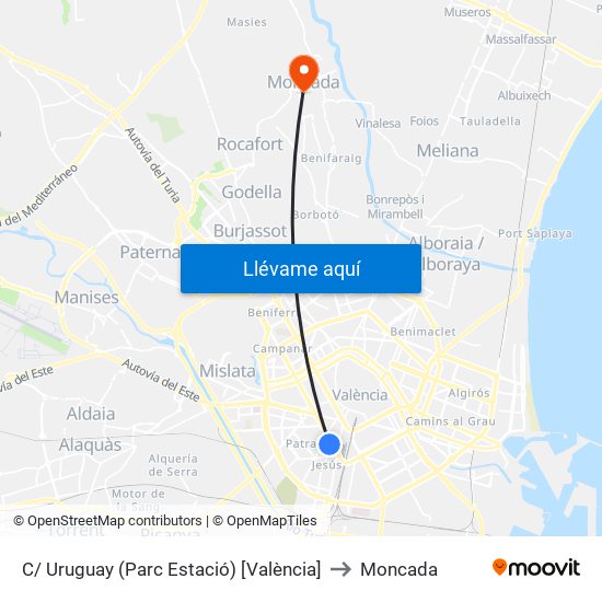 C/ Uruguay (Parc Estació) [València] to Moncada map