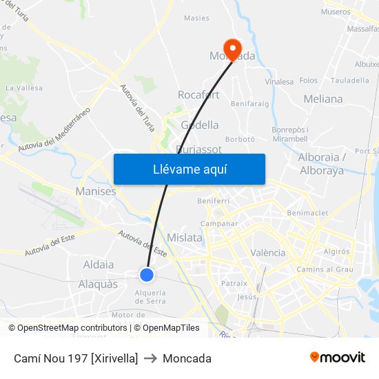 Camí Nou 197 [Xirivella] to Moncada map