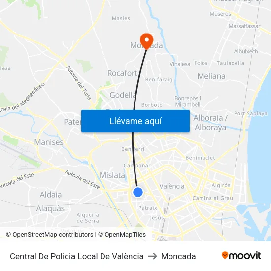 Central De Policia Local De València to Moncada map