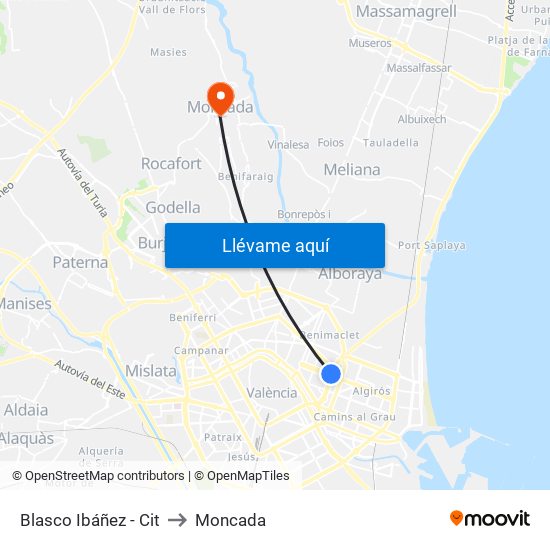 Blasco Ibáñez - Cit to Moncada map