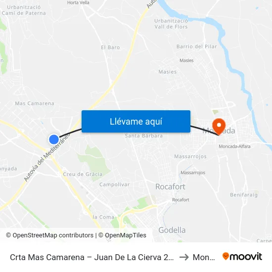 Crta Mas Camarena – Juan De La Cierva 2 – Hotel [Paterna] to Moncada map