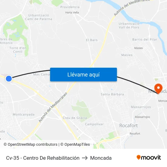 Cv-35 - Centro De Rehabilitación to Moncada map