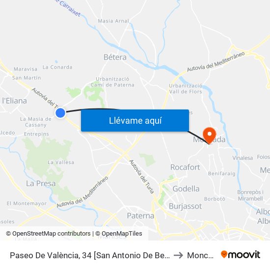 Paseo De València, 34 [San Antonio De Benagéber] to Moncada map
