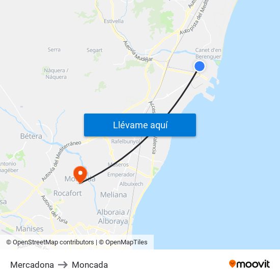 Mercadona to Moncada map