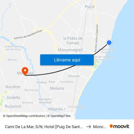 Camí De La Mar, S/N; Hotel [Puig De Santa Maria, El] to Moncada map