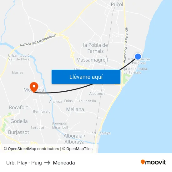Urb. Play - Puig to Moncada map