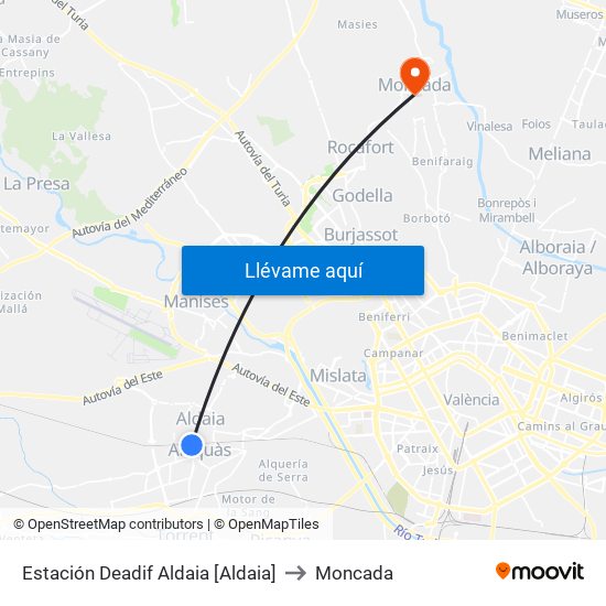 Estación Deadif Aldaia [Aldaia] to Moncada map