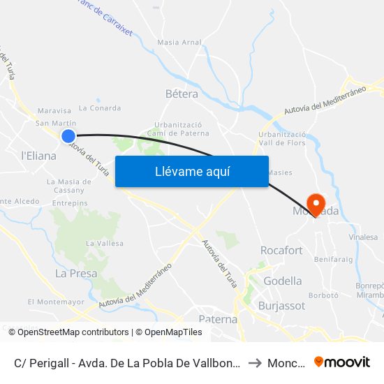 C/ Perigall - Avda. De La Pobla De Vallbona [L Eliana] to Moncada map