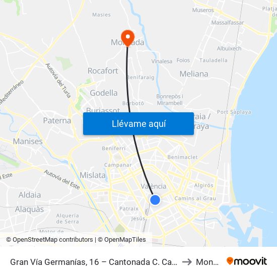 Gran Vía Germanías, 16 – Cantonada C. Castellón [València] to Moncada map