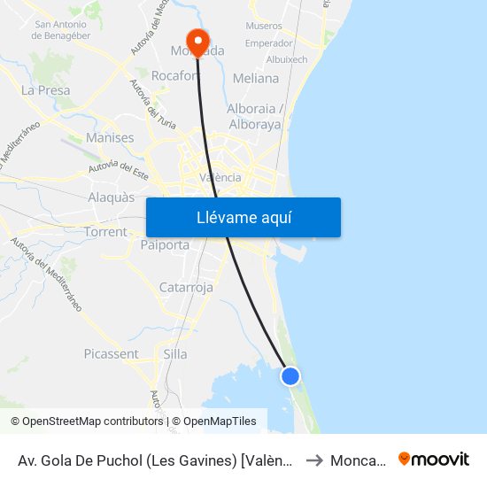 Av. Gola De Puchol (Les Gavines) [València] to Moncada map