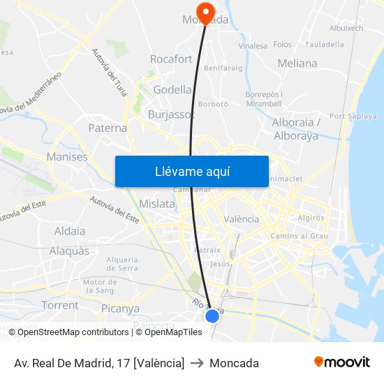 Av. Real De Madrid, 17 [València] to Moncada map