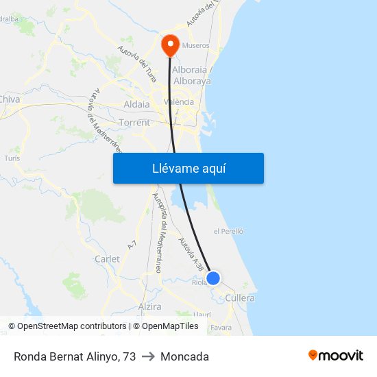 Ronda Bernat Alinyo, 73 to Moncada map