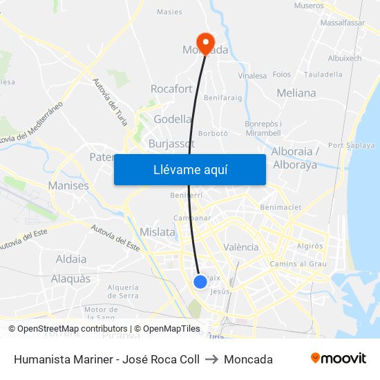 Humanista Mariner - José Roca Coll to Moncada map