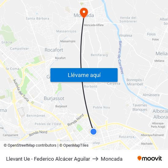 Llevant Ue - Federico Alcácer Aguilar to Moncada map