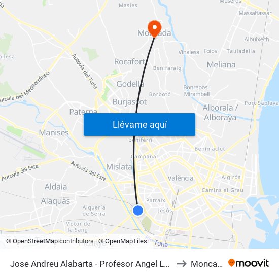 Jose Andreu Alabarta - Profesor Angel Lacalle to Moncada map