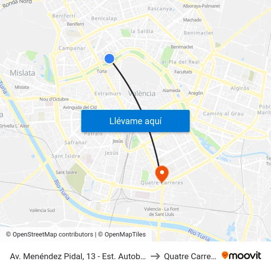 Av. Menéndez Pidal, 13 - Est. Autobusos to Quatre Carreres map