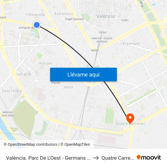 València. Parc De L'Oest - Germans Rivas to Quatre Carreres map