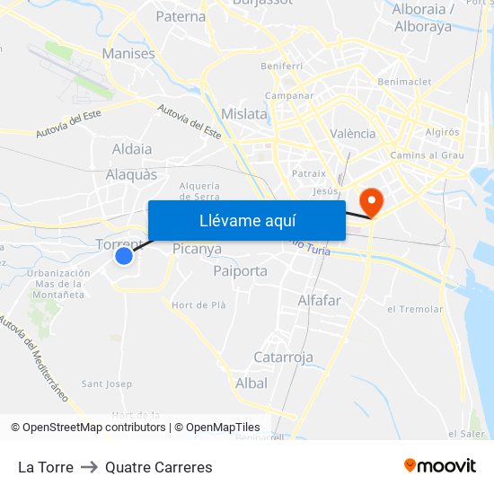 La Torre to Quatre Carreres map