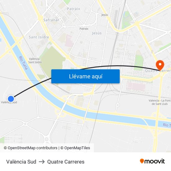 València Sud to Quatre Carreres map