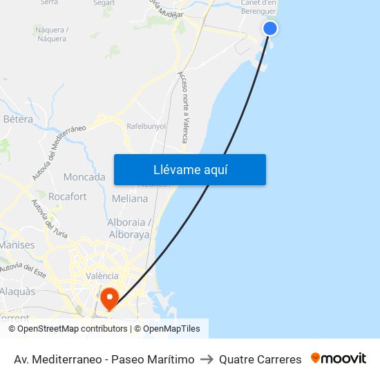 Av. Mediterraneo - Paseo Marítimo to Quatre Carreres map