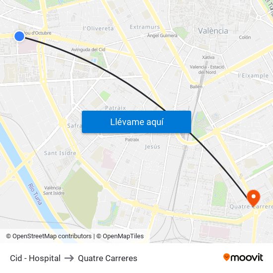 Cid - Hospital to Quatre Carreres map