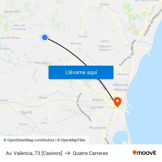 Av. València, 73 [Casinos] to Quatre Carreres map