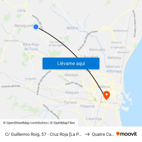 C/ Guillermo Roig, 57 - Cruz Roja [La Pobla De Vallbona] to Quatre Carreres map