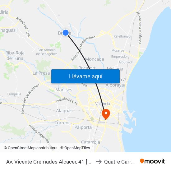 Av. Vicente Cremades Alcacer, 41 [Bétera] to Quatre Carreres map